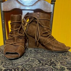 Brown Suede Wedge Ankle Boots